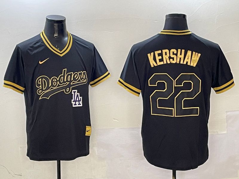 Men Los Angeles Dodgers 22 Kershaw Black Gold Game 2025 Nike MLB Jersey style 3259